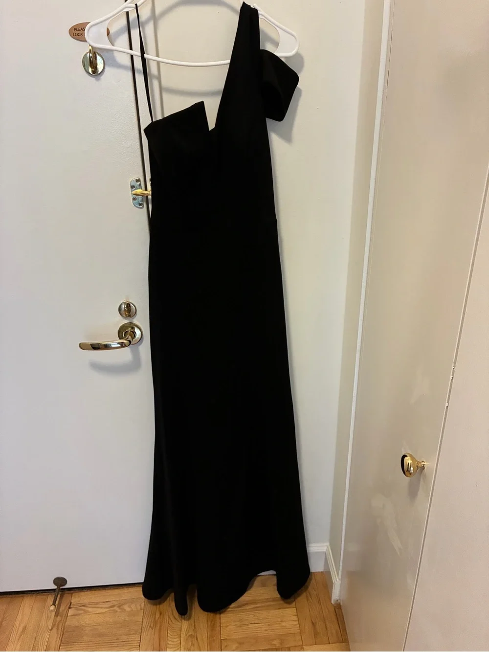 NWOT! Aqua Elegant Black One-Shoulder Evening Dress with Ruffle Back - Picture 1 of 8
